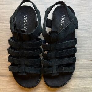 Vionic Women's Ritta Black Leather Fisherman Sandals Size 6